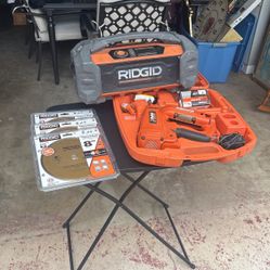 Paslode nail Gun,  Rigid Speaker And Radio And Rigid Diamond 8 Inch Blades