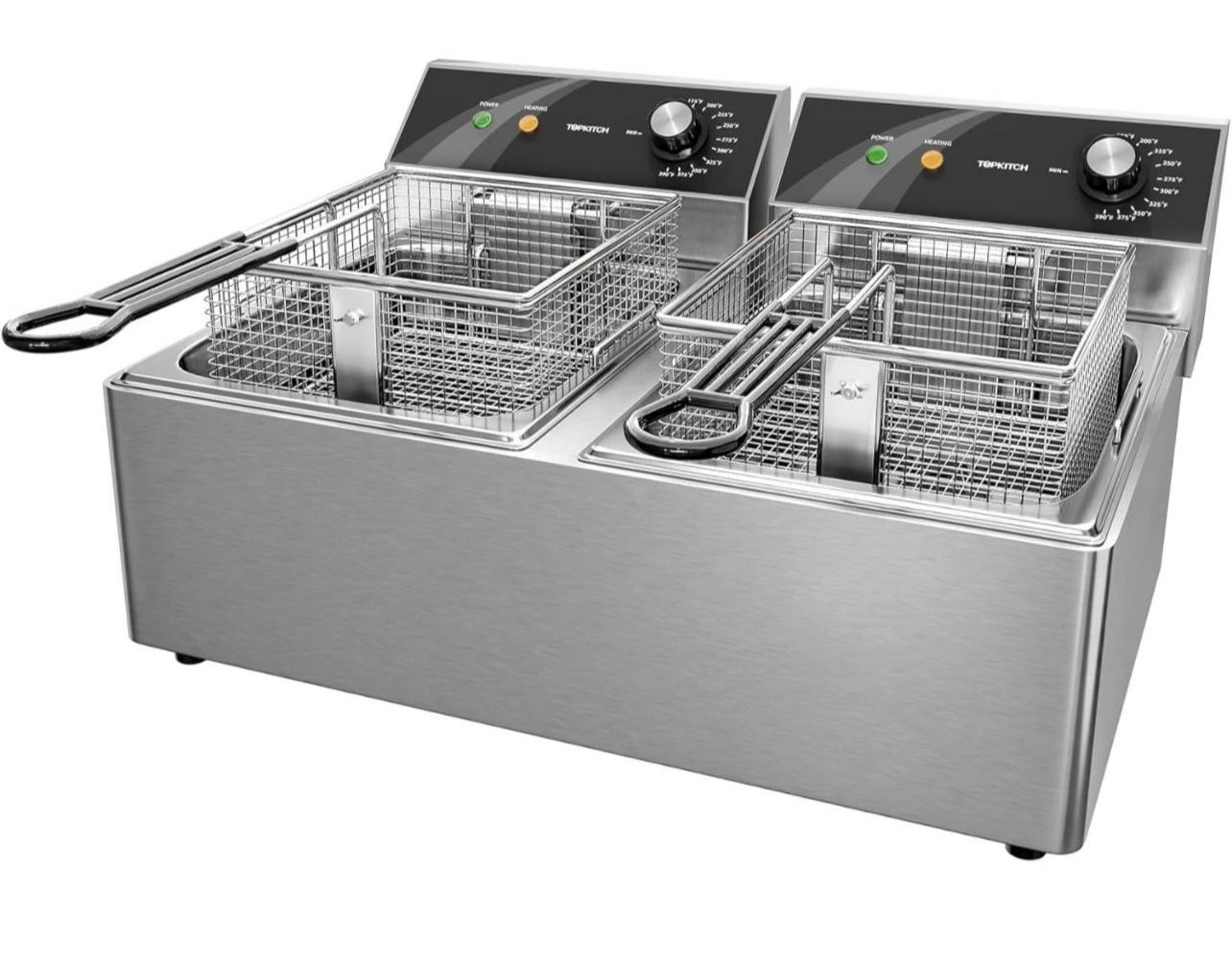 Commercial Deep Fryer Stainless Steel Dual Tank with 2 Baskets Capacity 10L X 2 Electric Countertop Fryer for Restaurant and Home Use, 120V 3600W