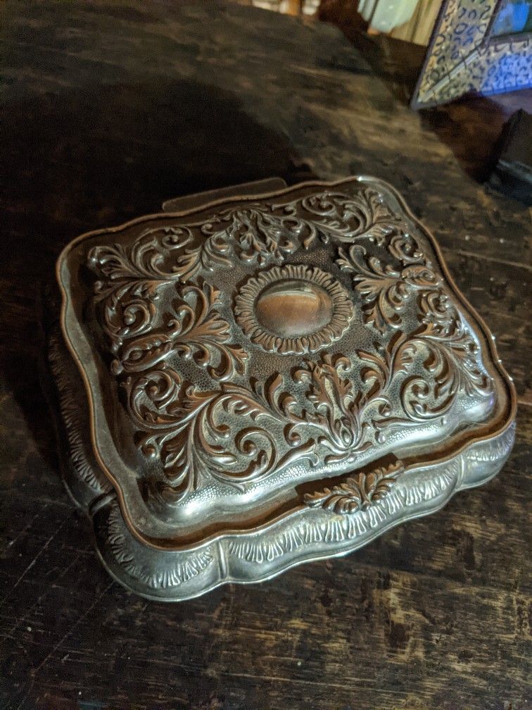 Antique Vintage Silver Jewelry Box