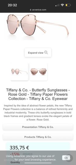 BRAND NEW NEVER WORN Tiffany & Co. Paper Flowers Rose Butterfly Sunglasses 100% AUTHENTIC