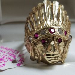 14k Yellow Gold Indian Head Ruby 0.1ctw Ring