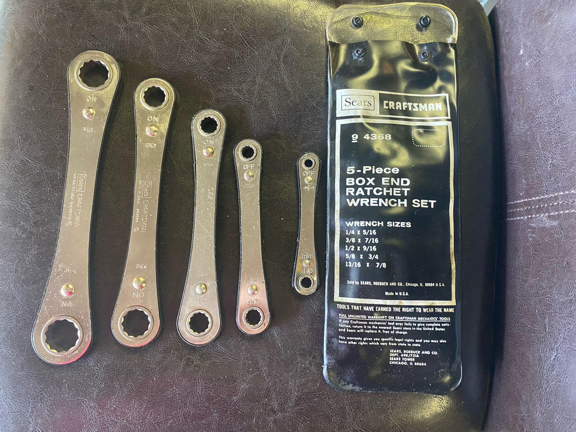 Sears Craftsman 5 Pc Box End Ratchet Wrench Set 94368