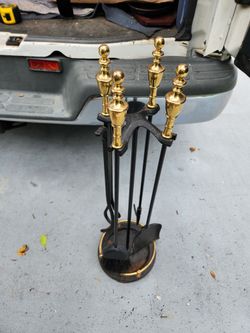 PILGRIM BRASS BALL HANDLE FIREPLACE TOOL SET