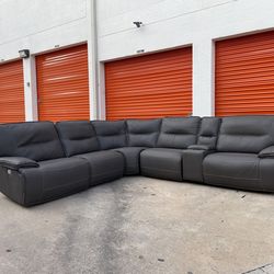 Power Reclining Sectional Couch- Genuine Leather USB ports