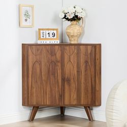 Floor Corner Cabinet,Small Corner Floor Cabinet with Adjustable Shelve, Freestanding Narrow Storage Organizer for Living Room Kitchen Bathroom (Walnut