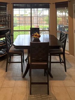 Counter Height Dining Table Set w/ Storage, Wine Racks & Leaf Extension – 4 Chairs