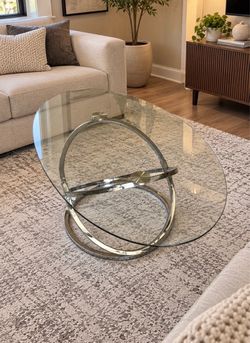 Round Glass Coffee Table with Chrome Ring Base