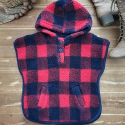 5T NAVY & RED PLAID THICK FLUFFY HOODED PONCHO
