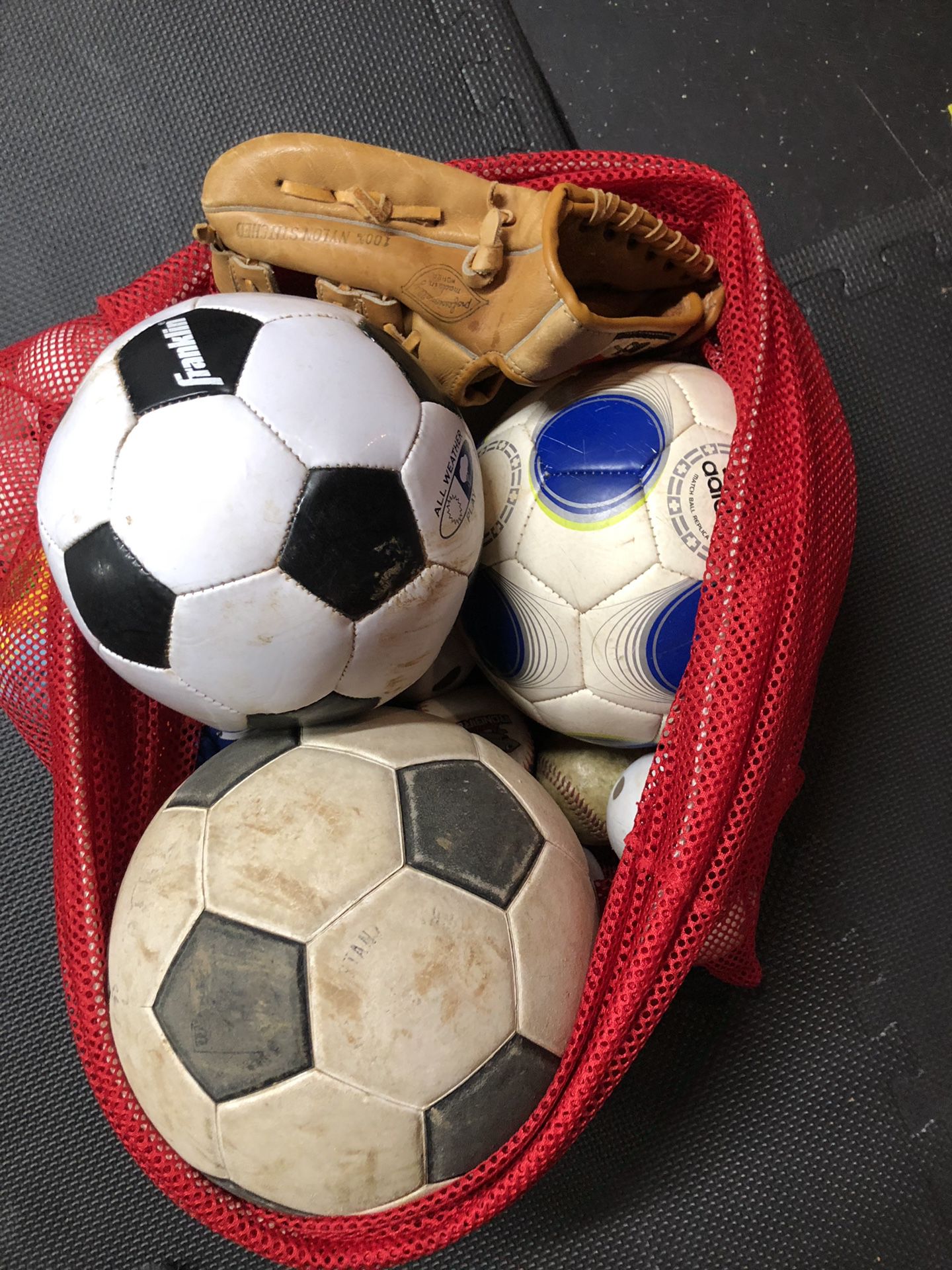 Bag of miscellaneous sports balls