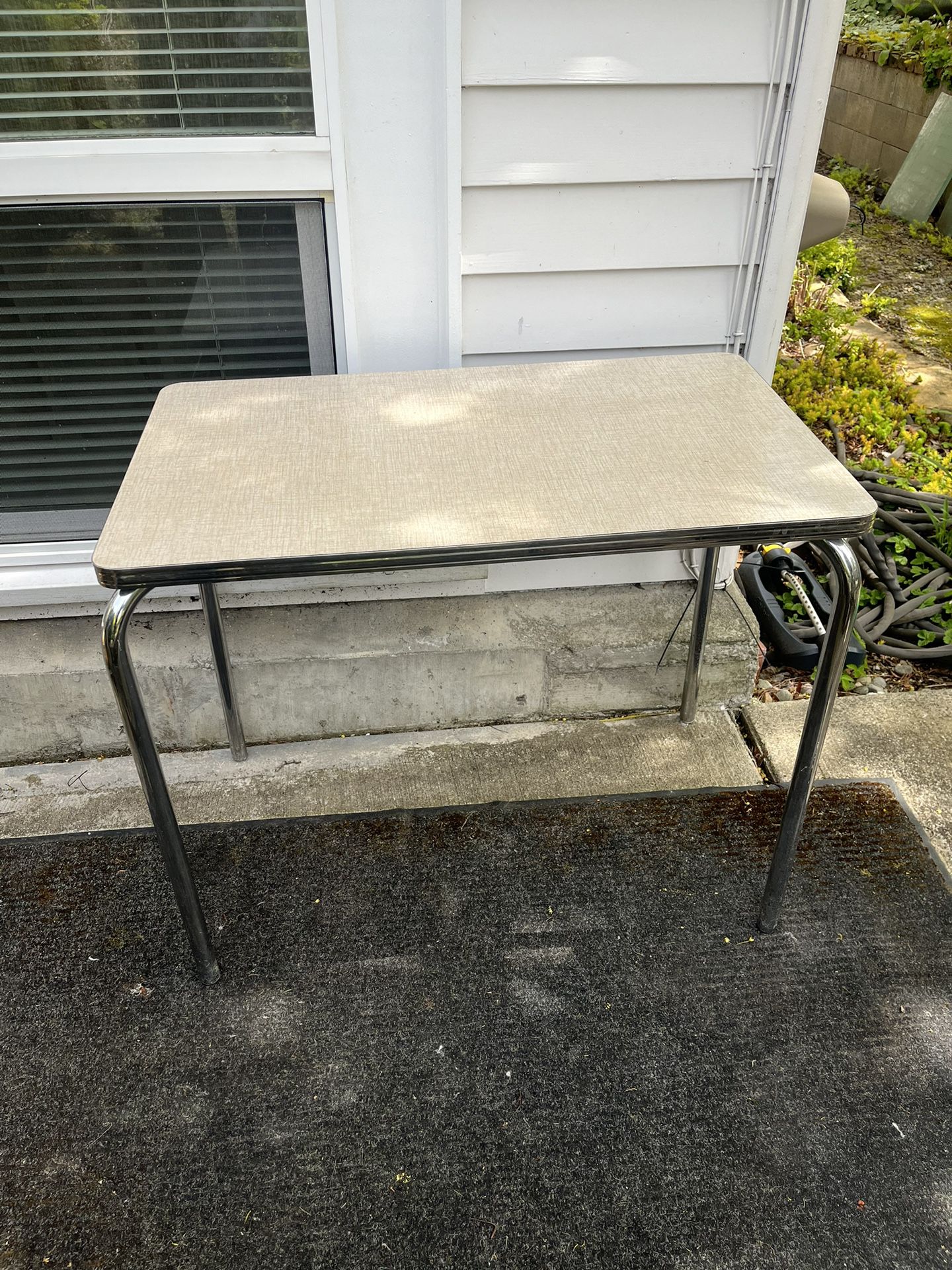 Vintage Modern Stainless Steel and Laminate Side Table 30”x18”
