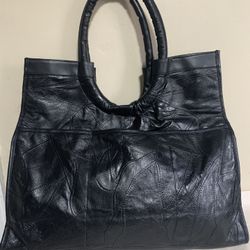 Navarre Leather Co Oversized Black Patchwork Leather Tote Shoulder Bag 18x5x23”H