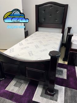 Twin wooden bed frame with mattress Nuevo Colchon cama Bonita