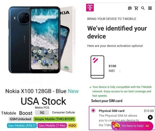 T Mobile Nokia X100 5G 128GB GSM Unlocked Boost Mobile/Consumer