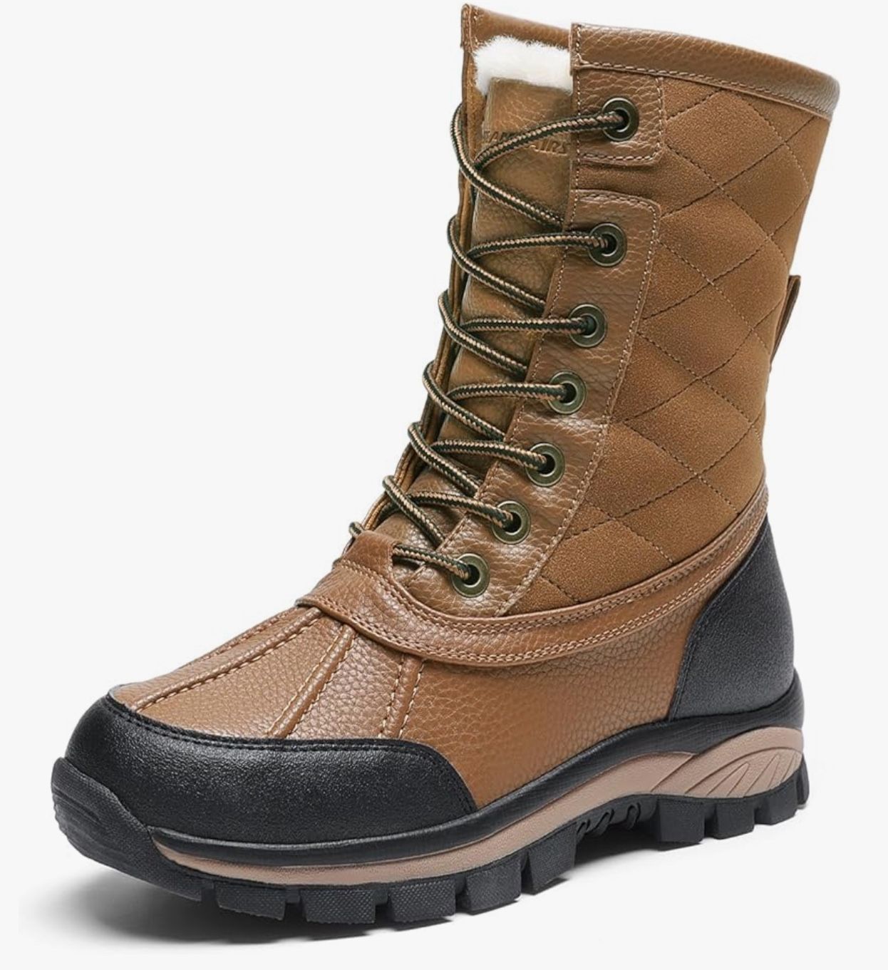 Boots for Women Waterproof Mid Calf Lace Up Duck Boots Warm Faux Fur FuzzyGo Bold Winter(size 9)