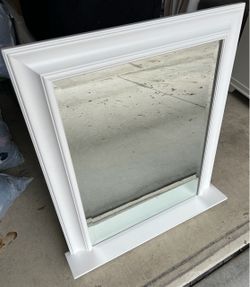 White Pottery Barn Mirror with Shelf
