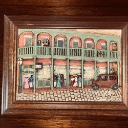  Vintage Kay Glenn Original Carved Woodgraph New Orleans Antoine's Restaurant