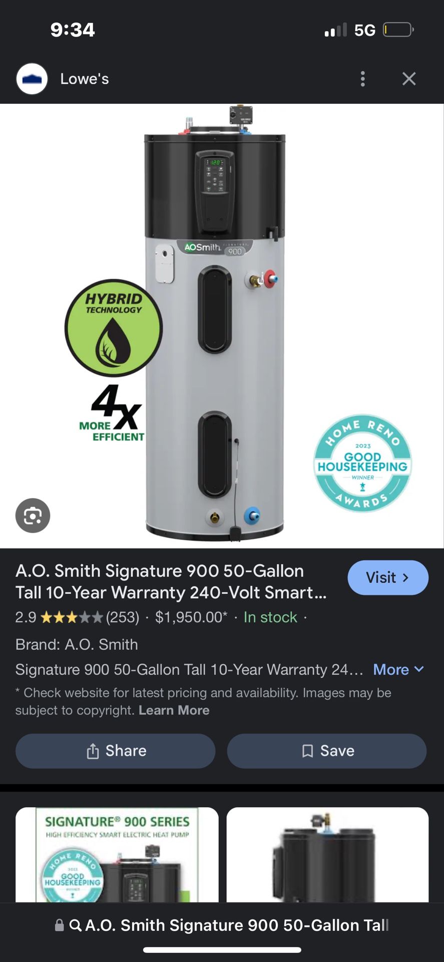 A.P. Smith 50 Gal Hybrid Water heater