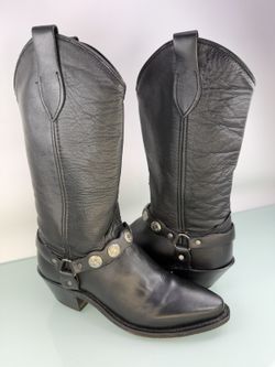 Abilene Black Leather Harness Concho Western Cowgirl Boots USA 5.5M