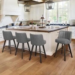 of 4. 26" Counter Height Bar Stools with High Back and Wood Legs