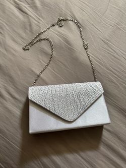 White Rhinestone Envelope Clutch with Chain Strap