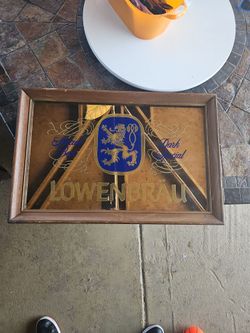 Vintage lowenbrau dark special framed beer mirror