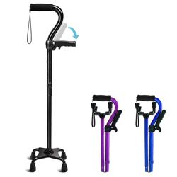 PELEGON Quad Cane (300 Lb) - Adjustable Walking Cane With A Large 4 Pronged Base For Extra Balance & Stability