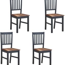 4 Dining Chairs, Dining Room Side Chair with Slat Back, Rubber Wood Legs Armless Chair with Black Base and Walnut Seat Ideal for Home,
