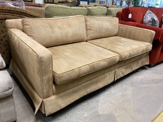 Tan Suede Wide Loveseat w/ Wheels