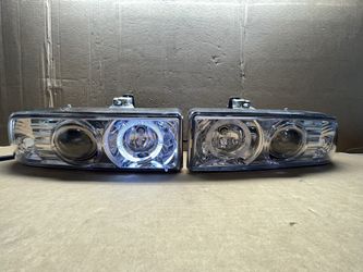 #OH215 DAMAGED 98-04 CHEVY S10/BLAZER CHROME HALOGEN HEADLIGHT PAIR