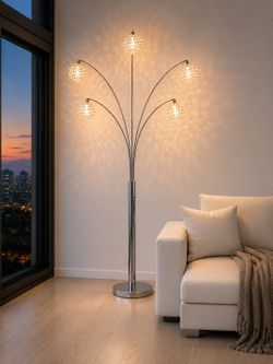 Modern Crystal Ball Floor Lamp | 84” 5-Arch Dimmable | Excellent Condition