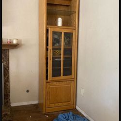 Oak Shelf Curio Cabinet Wood 