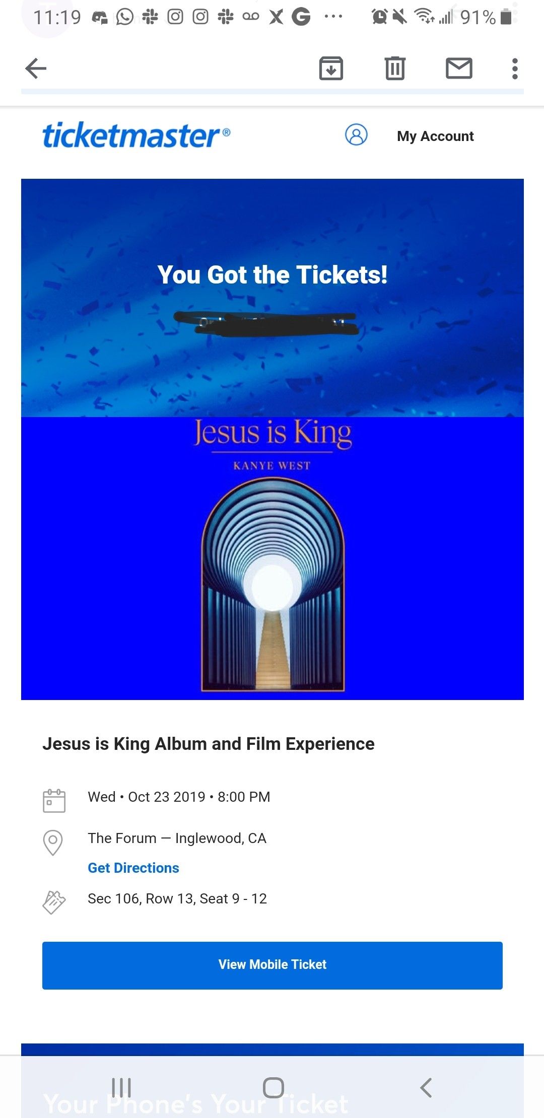 4 tickets Kanye West Jesus Is King at the Forum Tonight