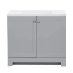 Glacier Bay 36.50 in. W x 18.75 in. D Bath Vanity in Pearl Gray with Cultured Marble Vanity Top in White