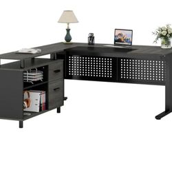 Tribesigns Executive Desk, Large Computer Desk with File Cabinet, Executive Office Desk with Storage Cabinet, Business Furniture Desk Workstation 