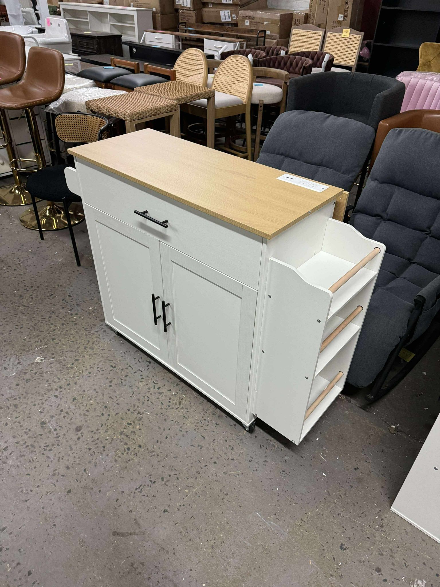 Kitchen Island with Storage, Rolling Kitchen Island on Wheels with Drop Leaf, 3 Open Spice Rack Shelf, Door Cabinet, Drawer, Kitchen Cart Island Table