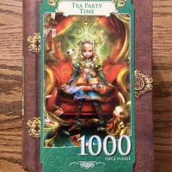 Master Pieces Tea Party Time 1000 Piece Jigsaw Puzzle In Collectible Book Shaped Box with Magnetic Closure, Disney Alice In Wonderland *NEW & Unused*