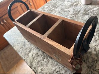 Heavy wood and iron silverware holder