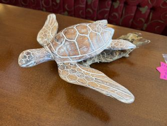 New Handcrafted Carved Turtle On Base