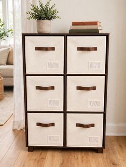 6-Cube Storage Organizer with 3 Cream Bins