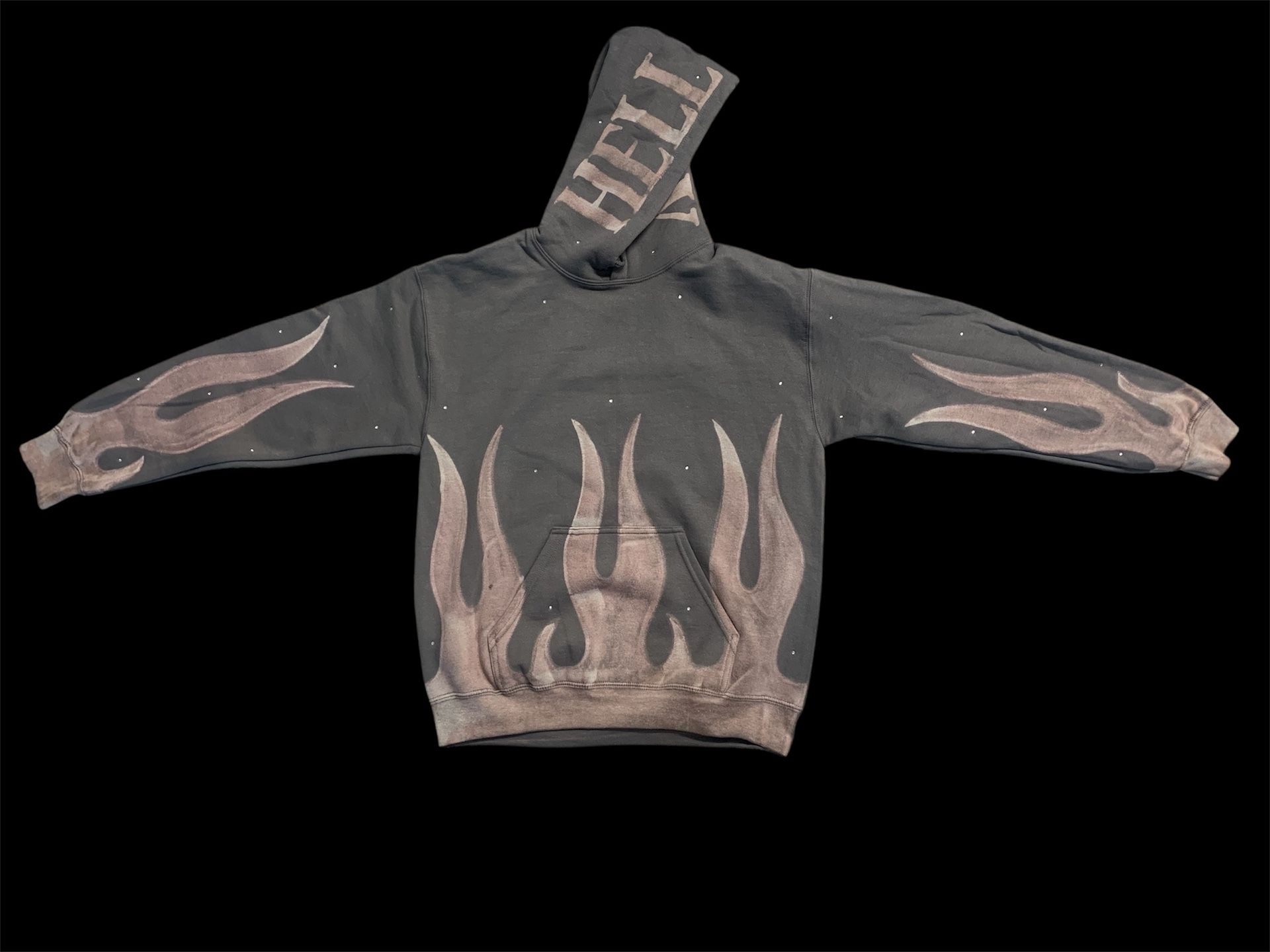 Hell2pay Grey Flame Hoodie With Rhinestones Size Medium