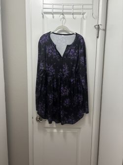 Barely Worn Black & Purple Babydoll Long Sleeves Tunic
