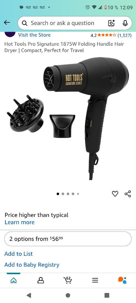 Hot Tools Pro Signature 1875W Folding Handle Hair Dryer