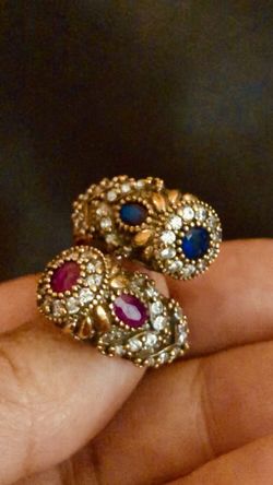 Ruby Sapphire Topaz Silver & Bronze Wrap Ring Size 6 (Adjustable)