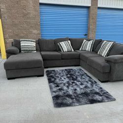 Large Sectional Couch Dark Gray 