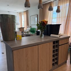 Modern Gray Kitchen Island w/ Wine Rack Storage