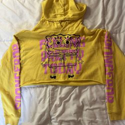 Yellow and Pink Sponge Bob Cropped Hoodie 