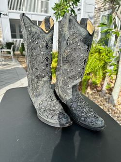 Corral Boots Black Glitter Inlay Floral Cowboy Boots – Like New – Women’s 8.5