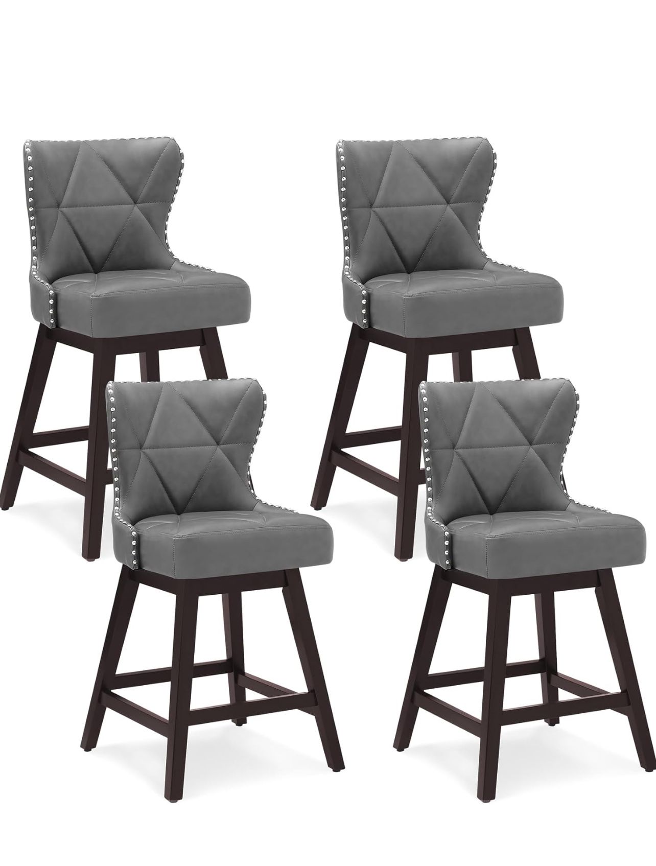 Cozyman Counter Height Bar Stools Set of 4, 26" H Swivel Bar Stool with Back, Faux Leather Counter Stool, Solid Wood Legs, Retro Upholstered Barstools