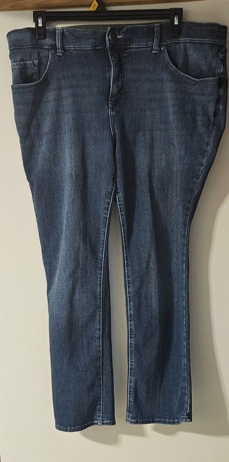 Womens Jeans-LEE-medium blue stretch denim "slim fit straight leg mid rise"-20W