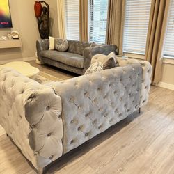 Velvet Sofa And love Seat. Light Grey